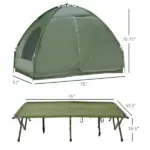 Outsunny 2-Person Foldable Camping Cot Outdoor w/ Bedspread and Thick Air Mattress, 4-In-1 Elevated Camping Bed Tent for Hiking, Picnic, Green - Image 3
