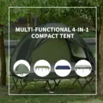 Outsunny 2-Person Foldable Camping Cot Outdoor w/ Bedspread and Thick Air Mattress, 4-In-1 Elevated Camping Bed Tent for Hiking, Picnic, Green - Image 4
