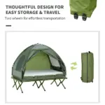 Outsunny 2-Person Foldable Camping Cot Outdoor w/ Bedspread and Thick Air Mattress, 4-In-1 Elevated Camping Bed Tent for Hiking, Picnic, Green - Image 5