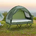 Outsunny 2-Person Foldable Camping Cot Outdoor w/ Bedspread and Thick Air Mattress, 4-In-1 Elevated Camping Bed Tent for Hiking, Picnic, Green - Image 10