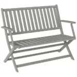 2-Person Foldable Wood Outdoor Bench with Backrest and Armrests for Garden, Porch, Park, Balcony, Gray - Image 11