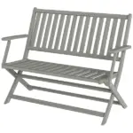 2-Person Foldable Wood Outdoor Bench with Backrest and Armrests for Garden, Porch, Park, Balcony, Gray