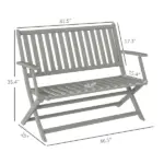 2-Person Foldable Wood Outdoor Bench with Backrest and Armrests for Garden, Porch, Park, Balcony, Gray - Image 3