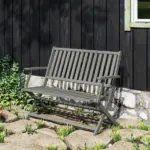 2-Person Foldable Wood Outdoor Bench with Backrest and Armrests for Garden, Porch, Park, Balcony, Gray - Image 9