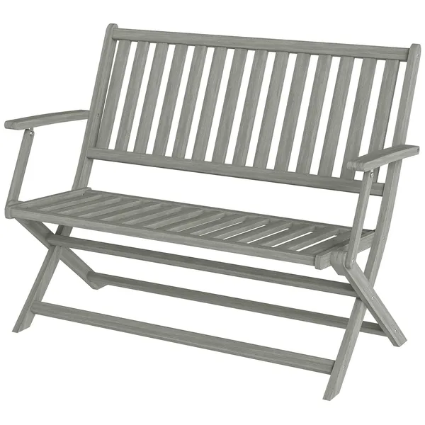 2-person-foldable-wood-outdoor-bench-with-backrest-and-armrests-for-garden-porch-park-balcony-gray.webp 2-Person Foldable Wood Outdoor Bench with Backrest and Armrests for Garden, Porch, Park, Balcony, Gray - Image 1
