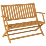2-Person Foldable Wood Outdoor Bench with Backrest and Armrests for Garden, Porch, Park, Balcony, Teak - Image 11