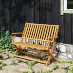 2-Person Foldable Wood Outdoor Bench with Backrest and Armrests for Garden, Porch, Park, Balcony, Teak - Image 9