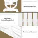 2-Person Garden Bench Outdoor Wagon Wheel Porch Bench for Backyard, Patio, Garden White - Image 4