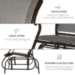 Outsunny 2-Person Glider Bench, Outdoor Chair with Breathable Mesh Fabric, Smooth Motion, Rocking Glider for Backyard, Lawn, Mixed Grey - Image 5