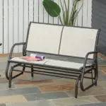 2-Person Glider Bench, Outdoor Swing Chair Loveseat, with Comfortable Fabric, Smooth Rocker, Steel Frame, for Porch, Beige - Image 2