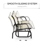 2-Person Glider Bench, Outdoor Swing Chair Loveseat, with Comfortable Fabric, Smooth Rocker, Steel Frame, for Porch, Beige - Image 4