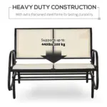 2-Person Glider Bench, Outdoor Swing Chair Loveseat, with Comfortable Fabric, Smooth Rocker, Steel Frame, for Porch, Beige - Image 6