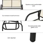 2-Person Glider Bench, Outdoor Swing Chair Loveseat, with Comfortable Fabric, Smooth Rocker, Steel Frame, for Porch, Beige - Image 7