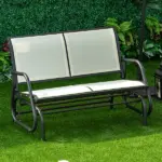 2-Person Glider Bench, Outdoor Swing Chair Loveseat, with Comfortable Fabric, Smooth Rocker, Steel Frame, for Porch, Beige - Image 10