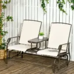 2-Person Glider Outdoor Glider Bench with Center Table, Metal Bench for Backyard Garden Porch, Beige - Image 2
