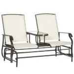 2-Person Glider Outdoor Glider Bench with Center Table, Metal Bench for Backyard Garden Porch, Beige - Image 11