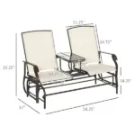 2-Person Glider Outdoor Glider Bench with Center Table, Metal Bench for Backyard Garden Porch, Beige - Image 3