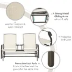 2-Person Glider Outdoor Glider Bench with Center Table, Metal Bench for Backyard Garden Porch, Beige - Image 5