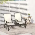 2-Person Glider Outdoor Glider Bench with Center Table, Metal Bench for Backyard Garden Porch, Beige - Image 10