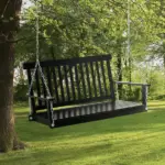 2-Person Hanging Porch Swing Chair, Outdoor Patio Chair, Slatted, Chains, Black, 440lbs - Image 2