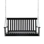 2-Person Hanging Porch Swing Chair, Outdoor Patio Chair, Slatted, Chains, Black, 440lbs - Image 11
