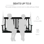 2-Person Hanging Porch Swing Chair, Outdoor Patio Chair, Slatted, Chains, Black, 440lbs - Image 5