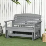 2-Person Outdoor Glider Bench Patio Double Swing Rocking Chair Loveseat w/ Slatted HDPE Frame for Backyard Garden Porch, Light Gray - Image 2