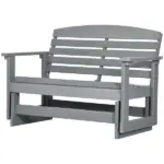 2-Person Outdoor Glider Bench Patio Double Swing Rocking Chair Loveseat w/ Slatted HDPE Frame for Backyard Garden Porch, Light Gray