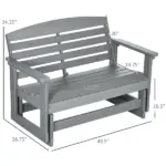 2-Person Outdoor Glider Bench Patio Double Swing Rocking Chair Loveseat w/ Slatted HDPE Frame for Backyard Garden Porch, Light Gray - Image 3
