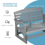 2-Person Outdoor Glider Bench Patio Double Swing Rocking Chair Loveseat w/ Slatted HDPE Frame for Backyard Garden Porch, Light Gray - Image 6