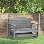 2-Person Outdoor Glider Bench Patio Double Swing Rocking Chair Loveseat w/ Slatted HDPE Frame for Backyard Garden Porch, Light Gray - Image 10