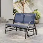 2-Person Outdoor Glider Bench, Patio Double Swing Rocking Chair Loveseat with Steel Frame, Dark Blue - Image 2