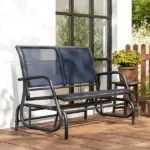 2-Person Outdoor Glider Bench, Patio Double Swing Rocking Chair Loveseat with Steel Frame, Dark Blue - Image 7