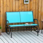 2-Person Outdoor Glider Bench Patio Double Swing Rocking Chair Loveseat withPower Coated Steel Frame for Backyard Garden Porch, Blue - Image 2