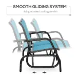 2-Person Outdoor Glider Bench Patio Double Swing Rocking Chair Loveseat withPower Coated Steel Frame for Backyard Garden Porch, Blue - Image 4