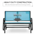 2-Person Outdoor Glider Bench Patio Double Swing Rocking Chair Loveseat withPower Coated Steel Frame for Backyard Garden Porch, Blue - Image 5