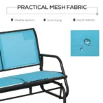 2-Person Outdoor Glider Bench Patio Double Swing Rocking Chair Loveseat withPower Coated Steel Frame for Backyard Garden Porch, Blue - Image 6