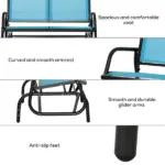 2-Person Outdoor Glider Bench Patio Double Swing Rocking Chair Loveseat withPower Coated Steel Frame for Backyard Garden Porch, Blue - Image 7