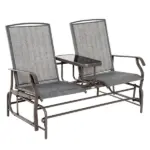 2-Person Outdoor Glider Bench with Center Table, Patio Rocking Chair Swing Loveseat with Breathable Mesh for Backyard, Front Porch, Brown