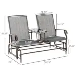 2-Person Outdoor Glider Bench with Center Table, Patio Rocking Chair Swing Loveseat with Breathable Mesh for Backyard, Front Porch, Brown - Image 3