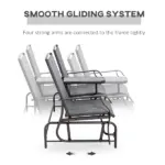 2-Person Outdoor Glider Bench with Center Table, Patio Rocking Chair Swing Loveseat with Breathable Mesh for Backyard, Front Porch, Brown - Image 4