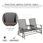 2-Person Outdoor Glider Bench with Center Table, Patio Rocking Chair Swing Loveseat with Breathable Mesh for Backyard, Front Porch, Brown - Image 5