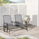 2-Person Outdoor Glider Bench with Center Table, Patio Rocking Chair Swing Loveseat with Breathable Mesh for Backyard, Front Porch, Brown - Image 7