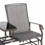 2-Person Outdoor Glider Bench with Center Table, Patio Rocking Chair Swing Loveseat with Breathable Mesh for Backyard, Front Porch, Brown - Image 8