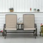 Outsunny 2-Person Outdoor Glider Bench with Center Table, Patio Rocking Chair Swing Loveseat with Breathable Mesh for Backyard Garden Porch, Brown - Image 2