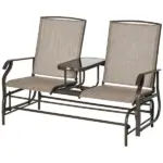 Outsunny 2-Person Outdoor Glider Bench with Center Table, Patio Rocking Chair Swing Loveseat with Breathable Mesh for Backyard Garden Porch, Brown - Image 11