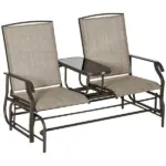 Outsunny 2-Person Outdoor Glider Bench with Center Table, Patio Rocking Chair Swing Loveseat with Breathable Mesh for Backyard Garden Porch, Brown