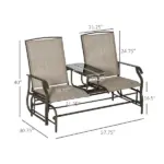 Outsunny 2-Person Outdoor Glider Bench with Center Table, Patio Rocking Chair Swing Loveseat with Breathable Mesh for Backyard Garden Porch, Brown - Image 3