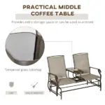 Outsunny 2-Person Outdoor Glider Bench with Center Table, Patio Rocking Chair Swing Loveseat with Breathable Mesh for Backyard Garden Porch, Brown - Image 4