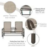 Outsunny 2-Person Outdoor Glider Bench with Center Table, Patio Rocking Chair Swing Loveseat with Breathable Mesh for Backyard Garden Porch, Brown - Image 5